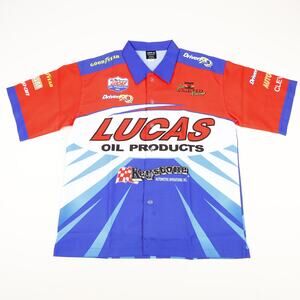 Lucas Oil Racing Apparel Mens Large Button Up Short Sleeve Shirt SnapOn Goodyear